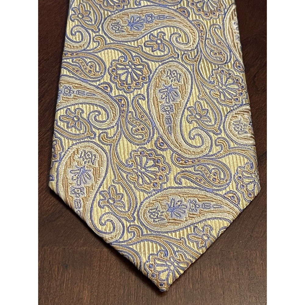 Tasso Ella Hand Made Gold Blue 100% Silk Men’s Neck Tie Made In China